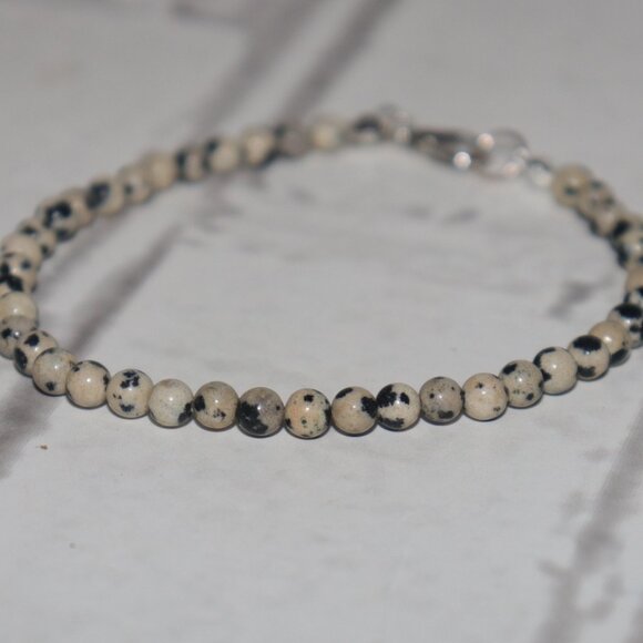 Dalmatian Jasper Beaded Bracelet | 7.5" | Silver Clasp | Natural Stone | NWoT - Picture 1 of 5
